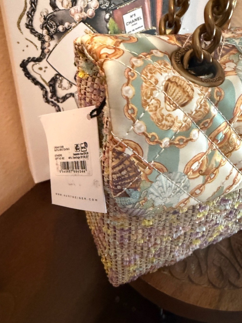 Kurt Geiger London Brixton Raffia Chain-Handle Shoulder Bag NWT - Picture 3 of 7